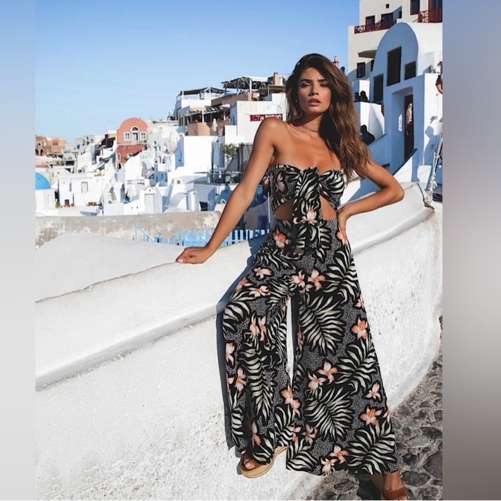 NWT Le Salty Label Aurora Pant Tie Scarf Top Set Onyx Bloom Tropical Sz S